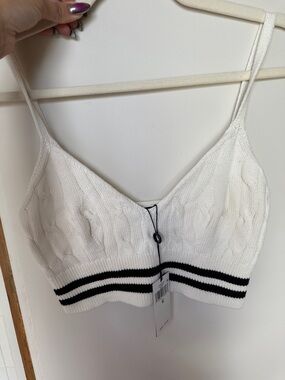 Polo by Ralph Lauren White Cable-Knit Cropped Tank with Navy Stripes